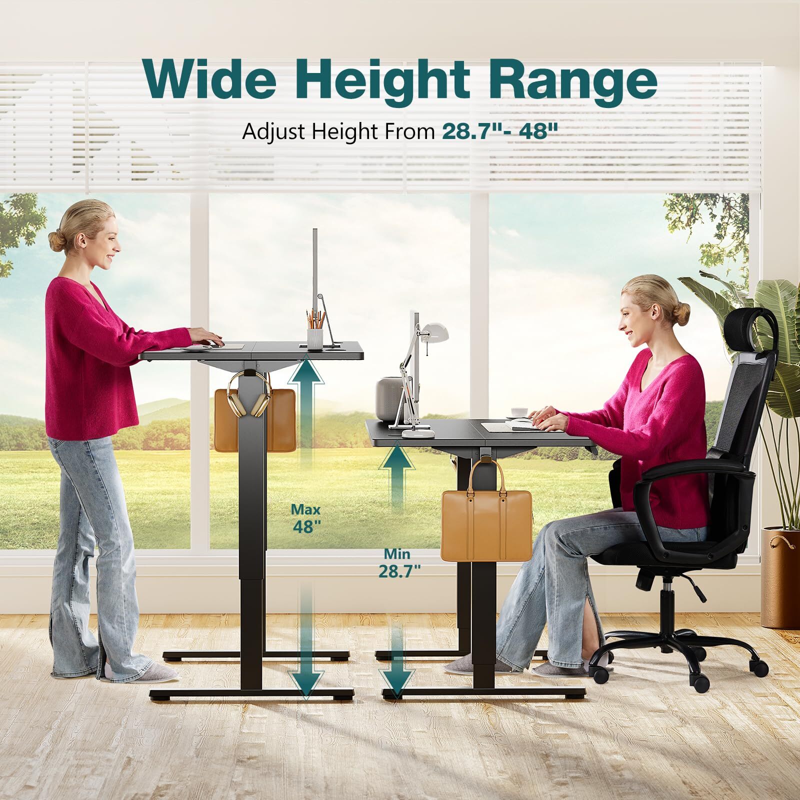 Black 24x48" Adjustable Standing Desk with Cable Management, Ergonomic Height