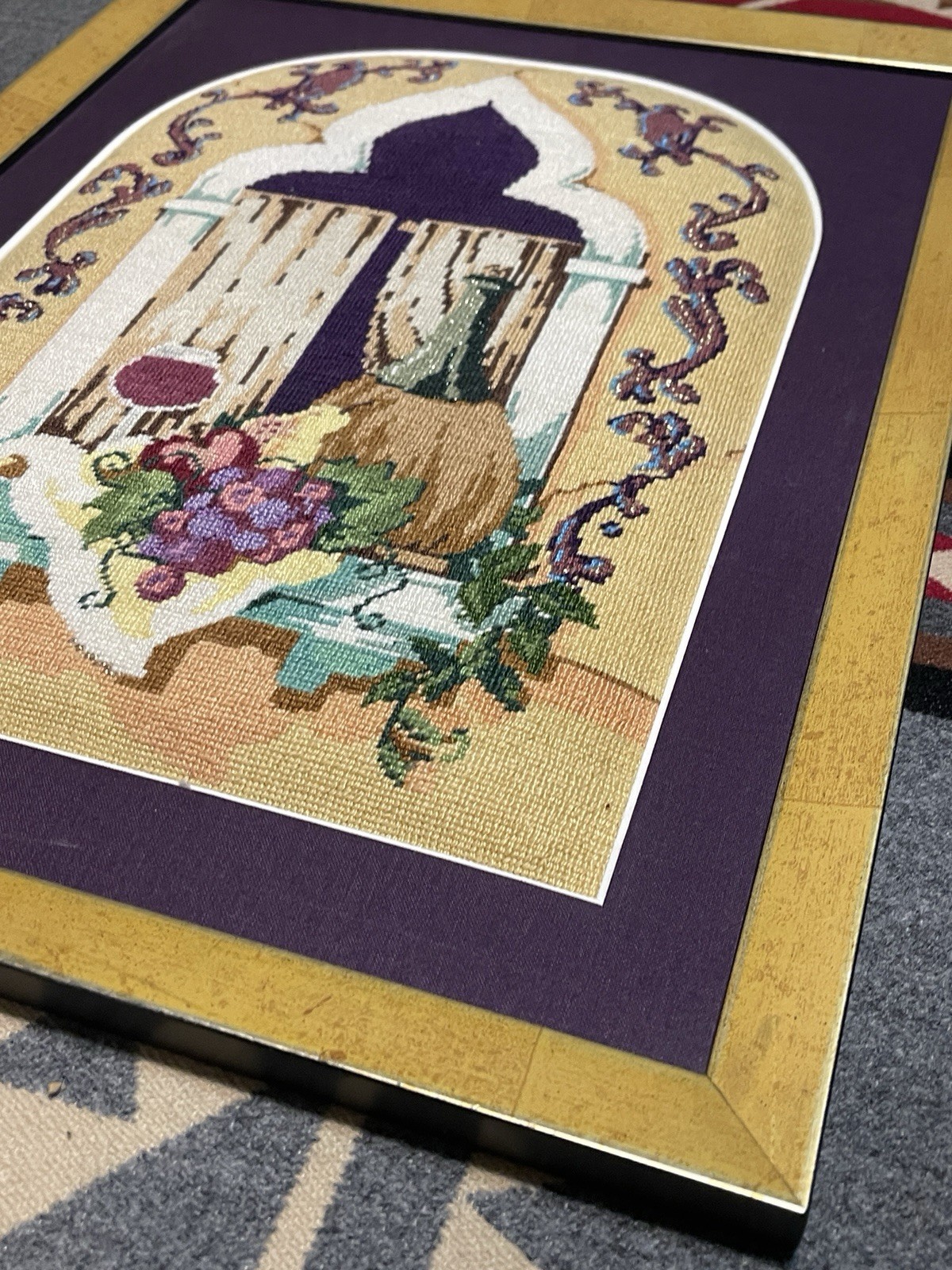 Sandra Gilmore Handpainted Needlepoint Still Life Framed Canvas Fleur De Paris