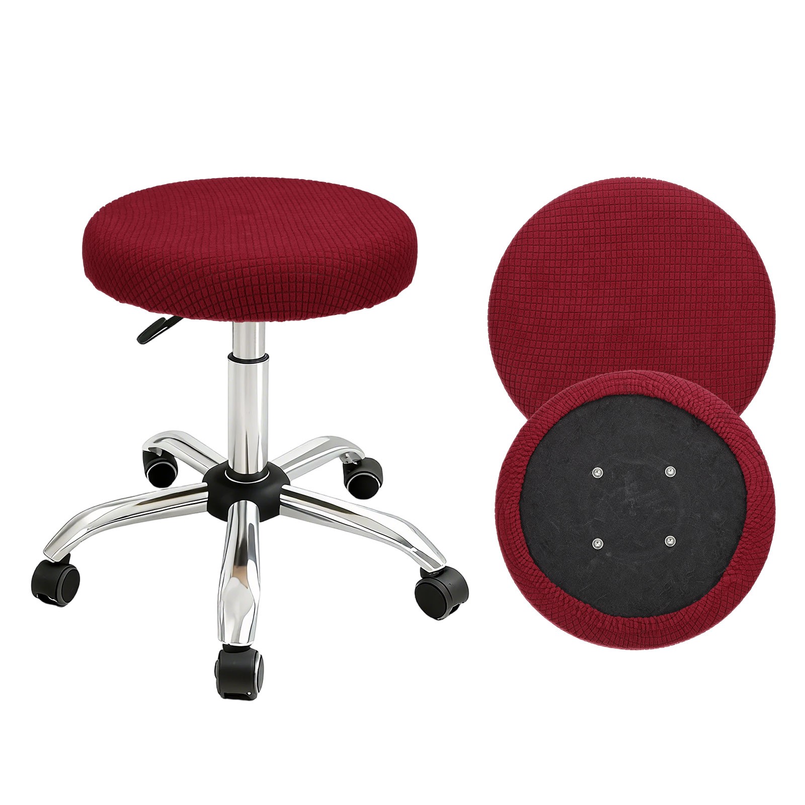 2Pcs Stool Covers Round, Bar Stool Covers with Elastic Bands, Red
