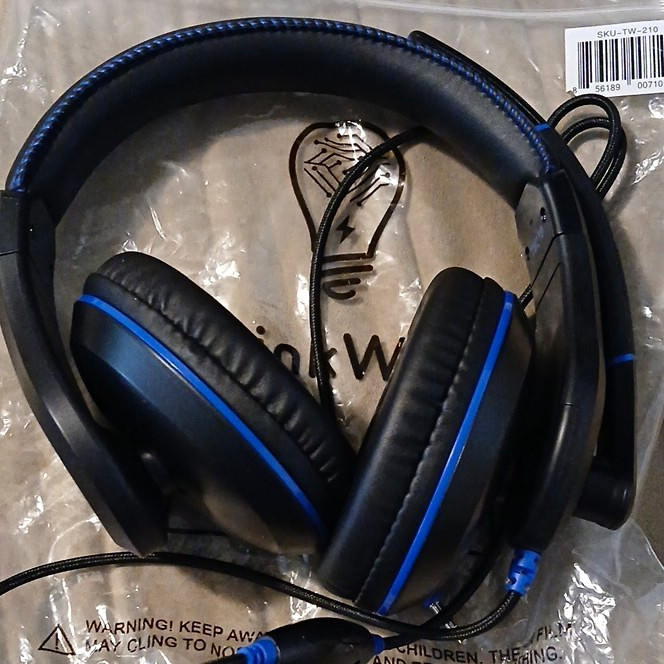 ThinkWrite TW-210 Wired Over-Ear Headset Boom Mic 3.5mm 7ft Black/Blue