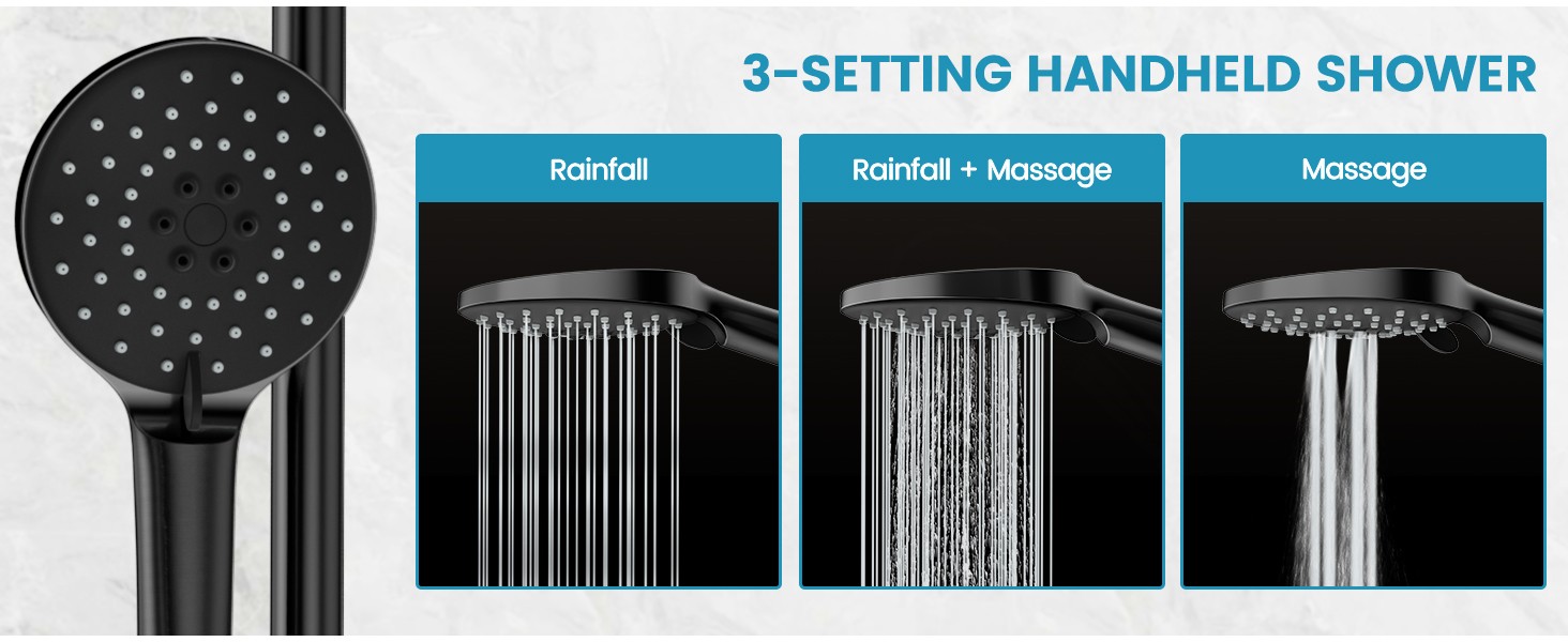 Shower System with 10 Inch Rain Shower Head and Handheld Sprayer, 3-Function