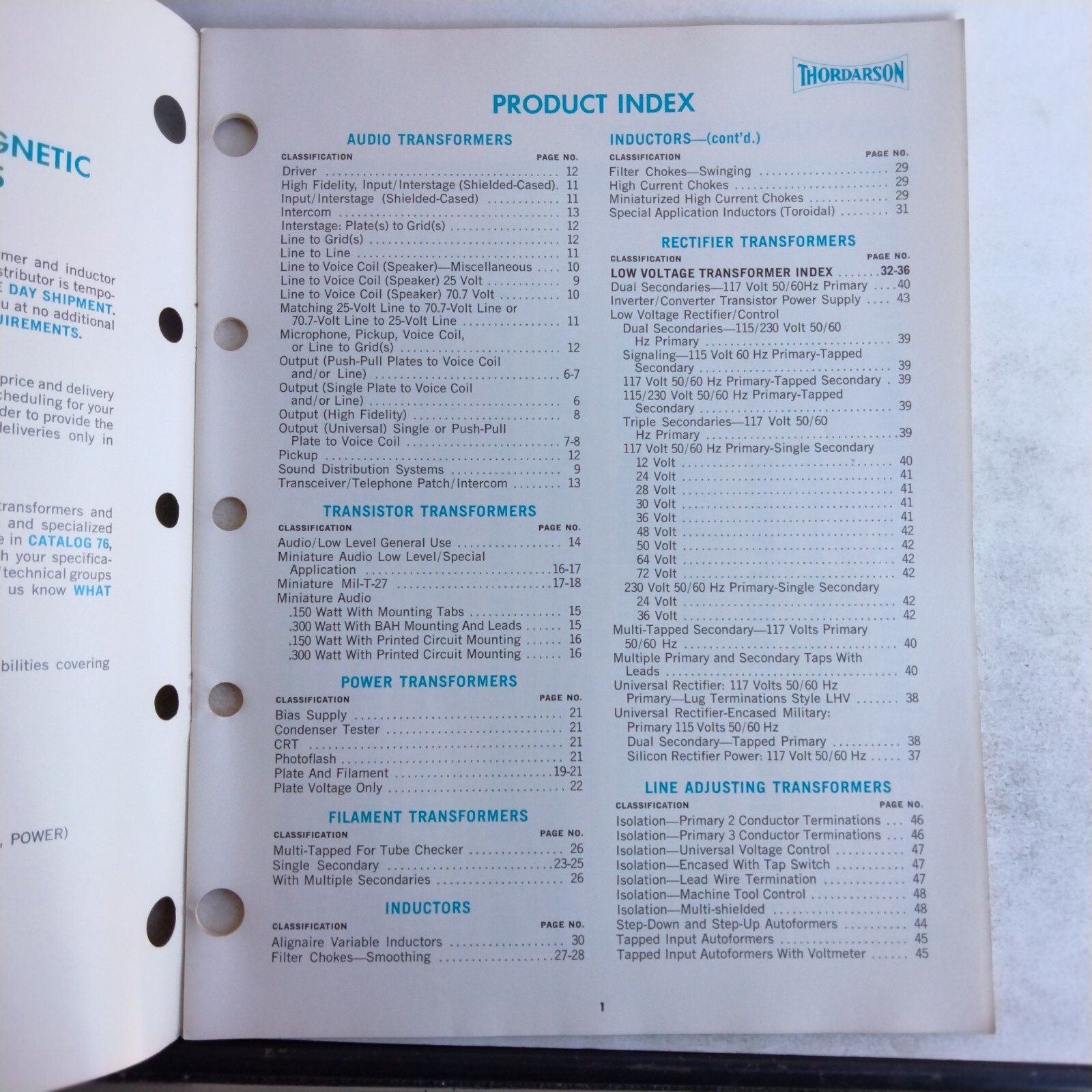 Thordarson Standard Transformers And Inductors Catalog Number 76 Data Sheets