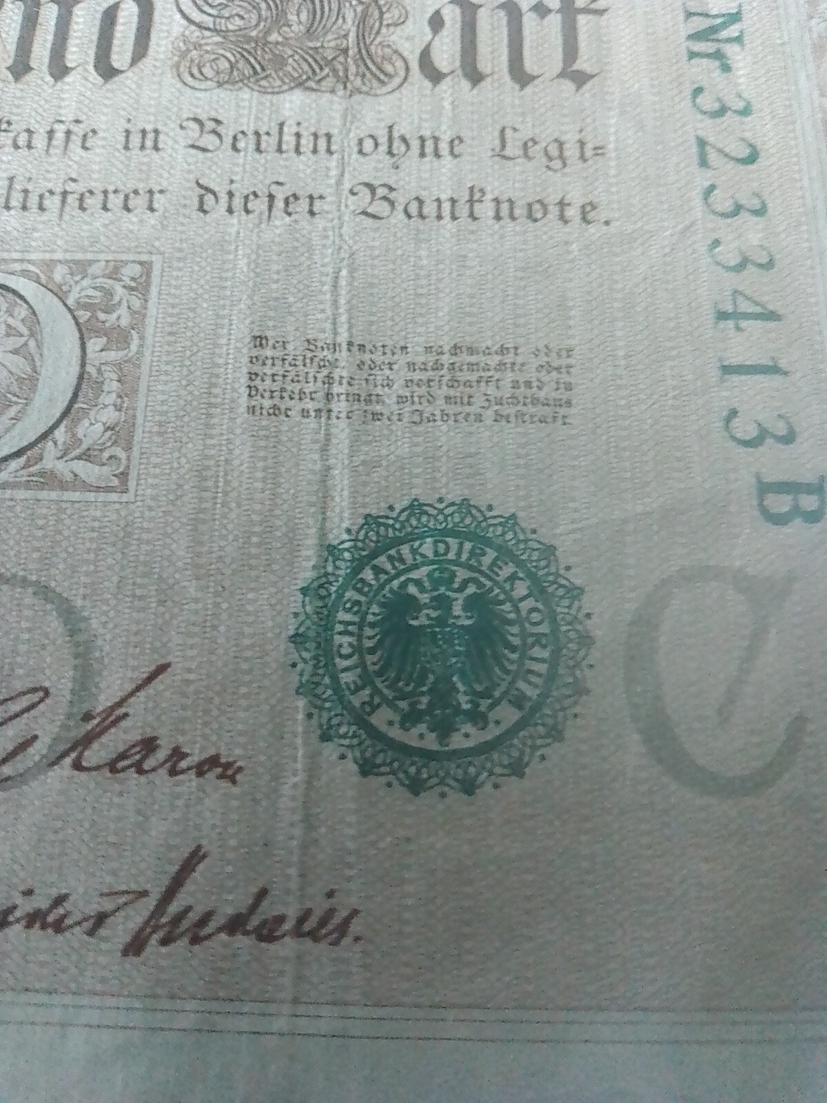 BANKNOTE 1000 Mark Green Marking