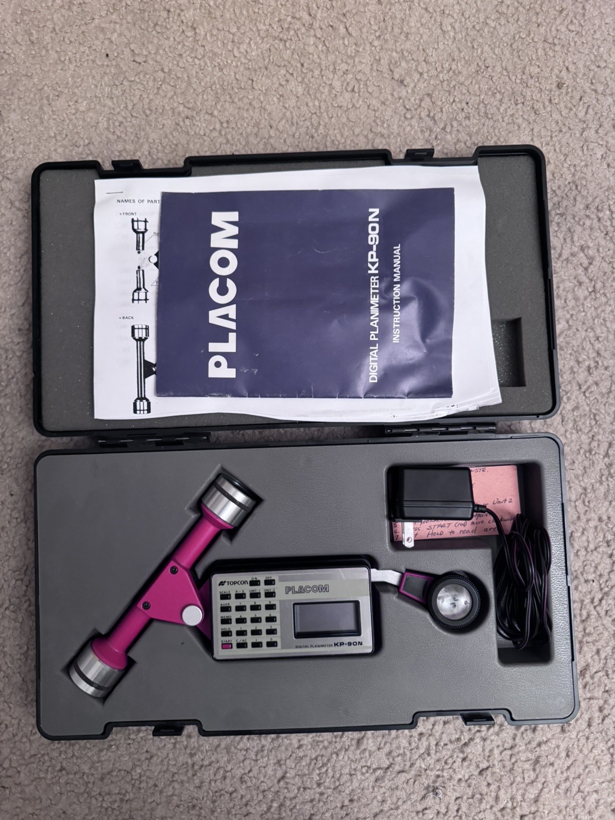Placom Model: KP-90N Digital Planimeter W/Case, Charger, 2 Manuals & Box Ex Cond