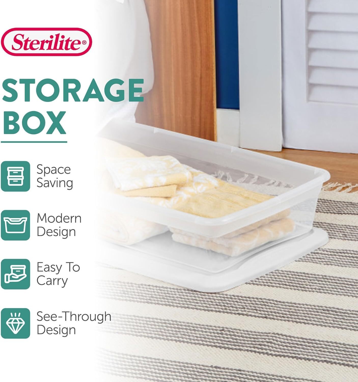 6 Pack Stackable Storage Bin with Lid Clear Plastic Box 41 Quart Lightweight