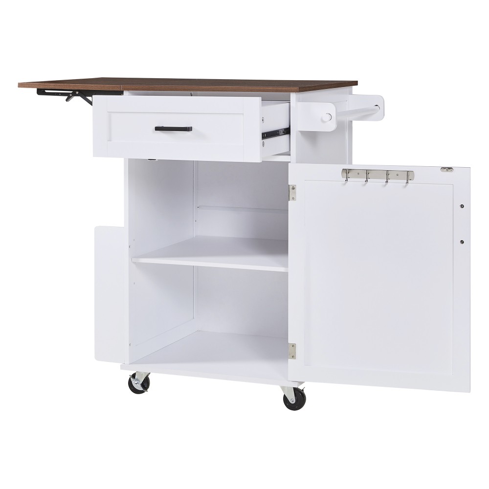 39.3" Farmhouse Kitchen Island with Drop Leaf, Kitchen Storage Island