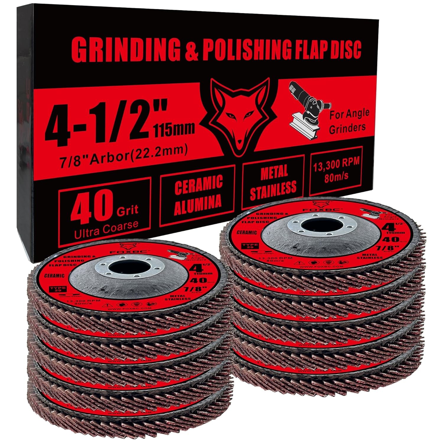 4 1/2 inch Ceramic Flap Disc, 40 Grit, Type 29, Grinding and Polishing