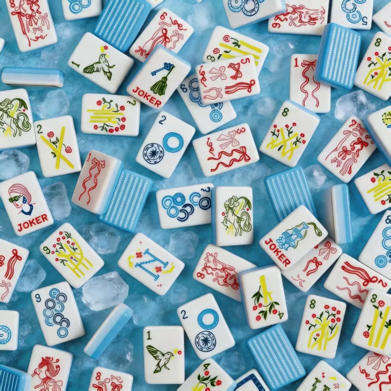 Blue Stripe 4-Layer Acrylic Mahjong Tiles American Set 160 Pcs - US Fast Ship!
