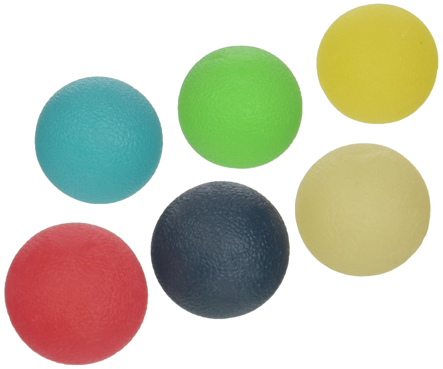 10-1496 Gel Squeeze Ball, Standard Circular, 6-Piece Set, Tan through Black