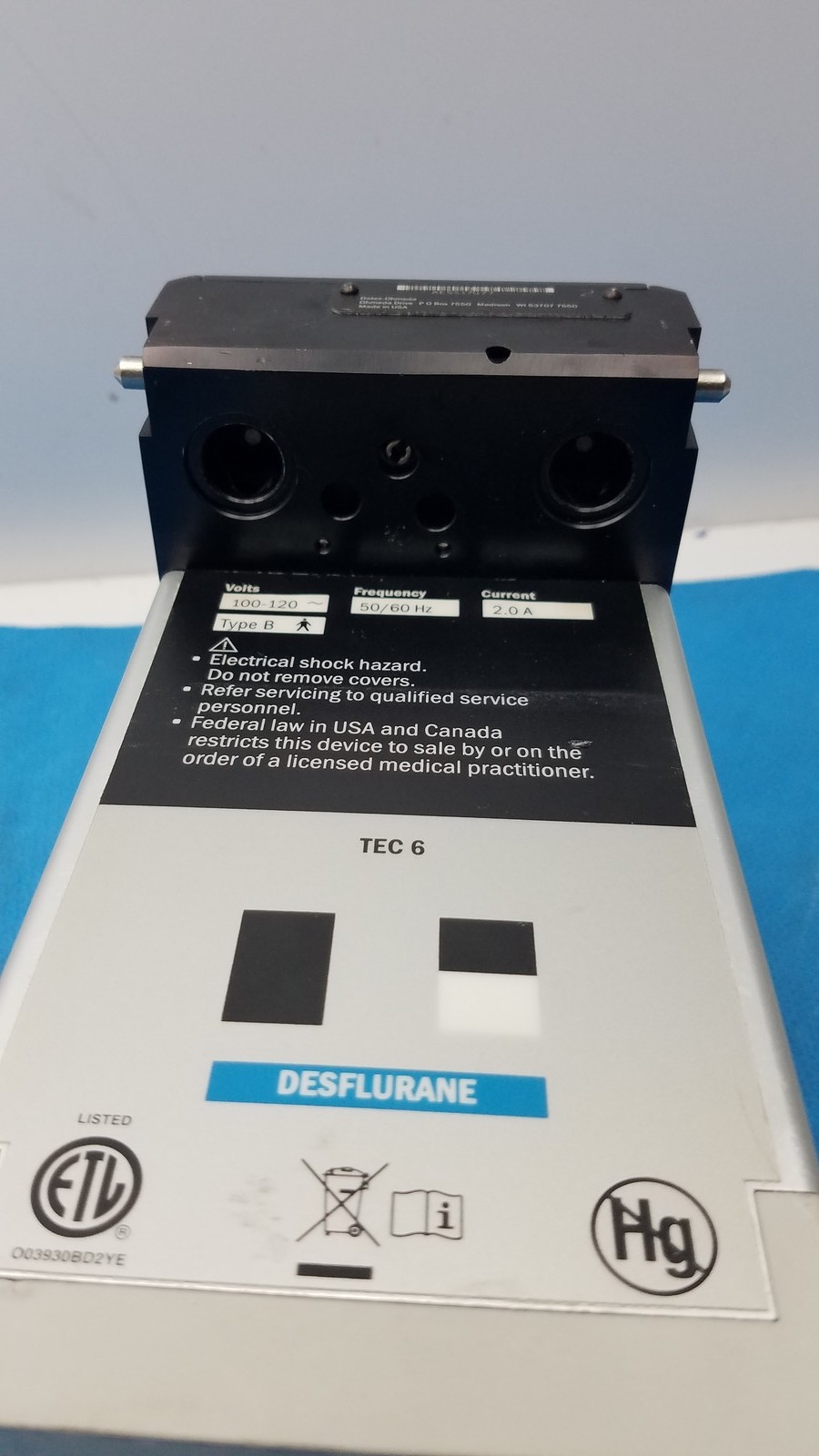 Datex-Ohmeda Tec 6 Plus Desflurane Anesthesia Vaporizer