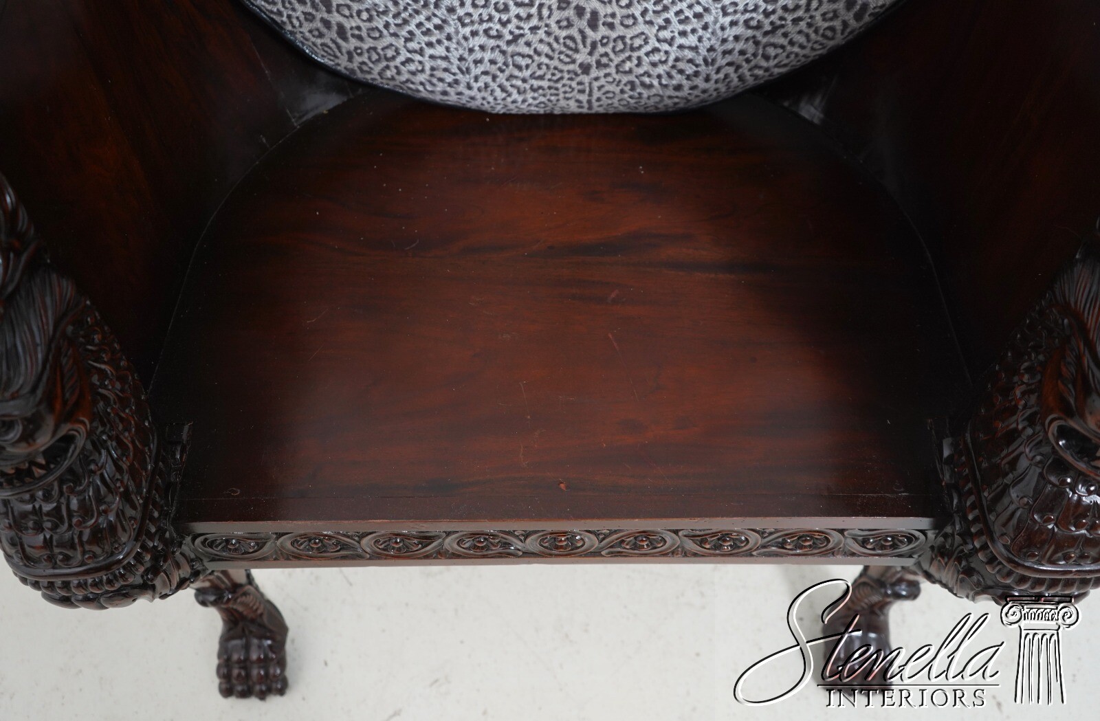 F62511EC: Monumental Ornately Carved Throne Chair w. Upholstered Seat