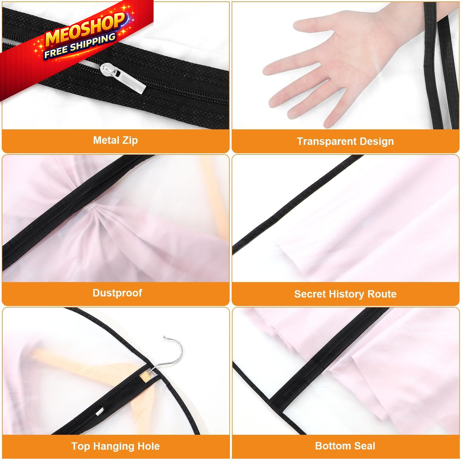 12 Pack Garment Bags 60 * 100cm, 40in PEVA Translucent 12Pcs: Clear