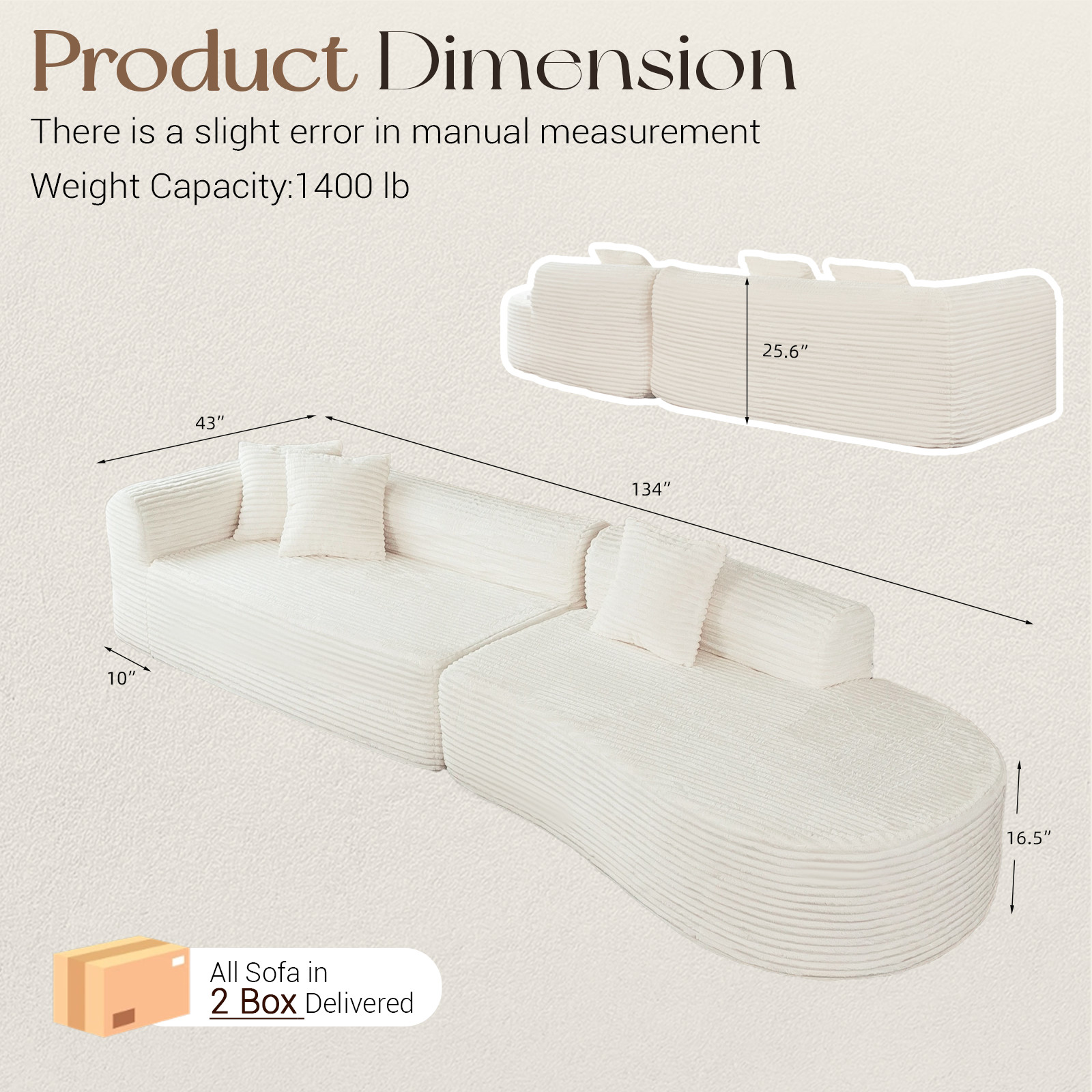 134" Modern L-Shaped Sectional Sofa, 1400LBS Oversized Comfy Cloud Couch
