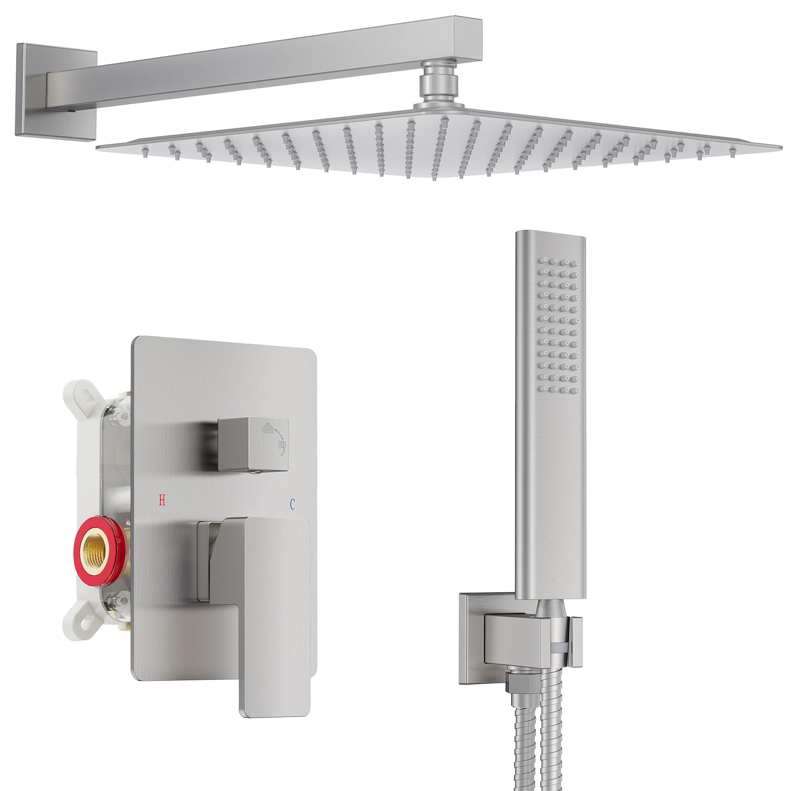 Iriber 12-Inch Rainfall Shower System with Handheld Combo, Brushed Nickel Fin...