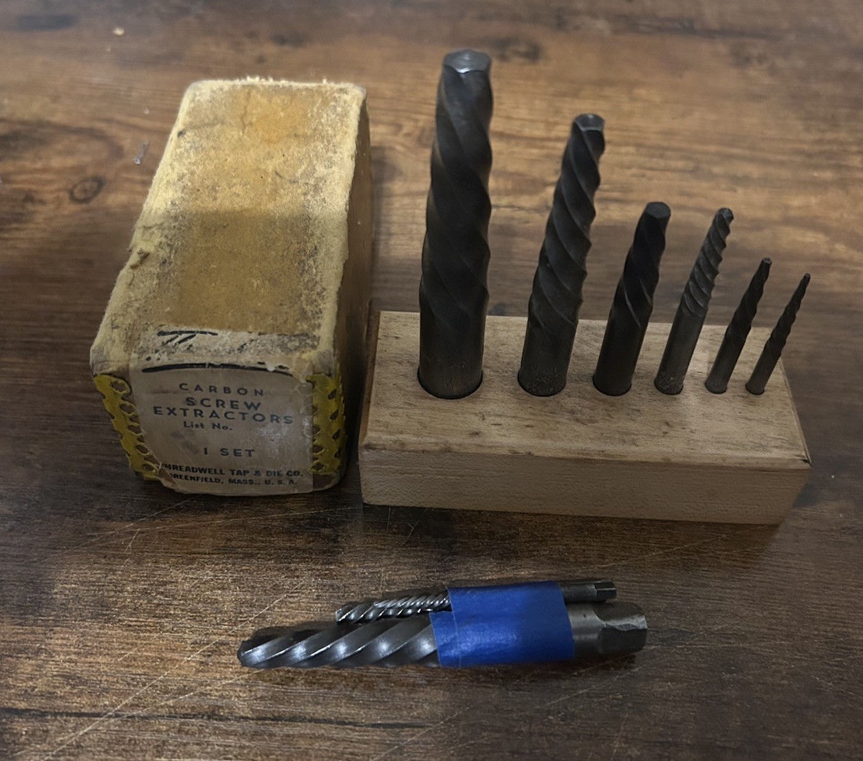 THREADWELL (6) +3 SCREW EXTRACTOR SET MADE IN USA - VINTAGE