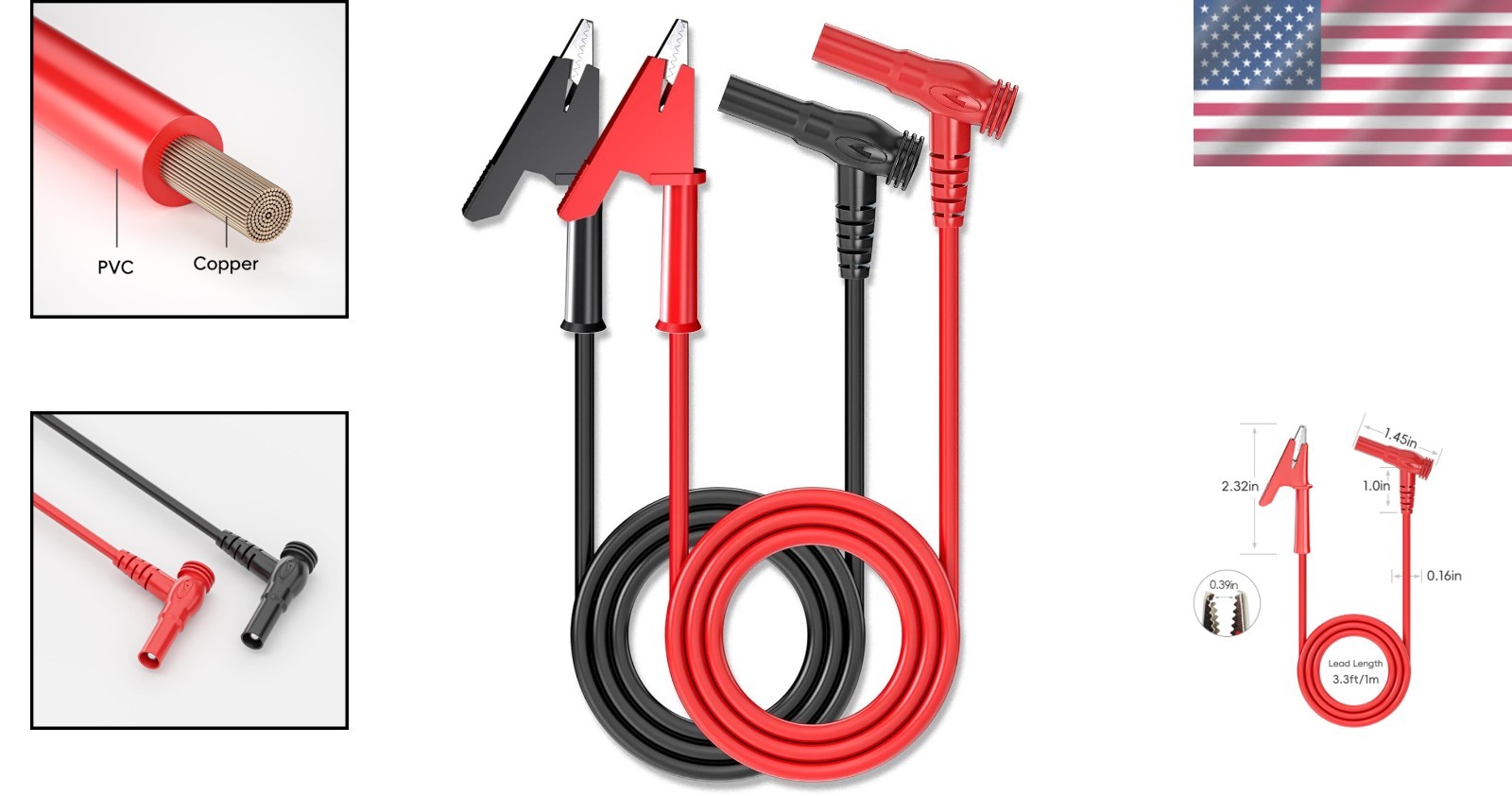 Efficient Electrical Testing with 1000V 3.3ft Banana Plug to Alligator Clips
