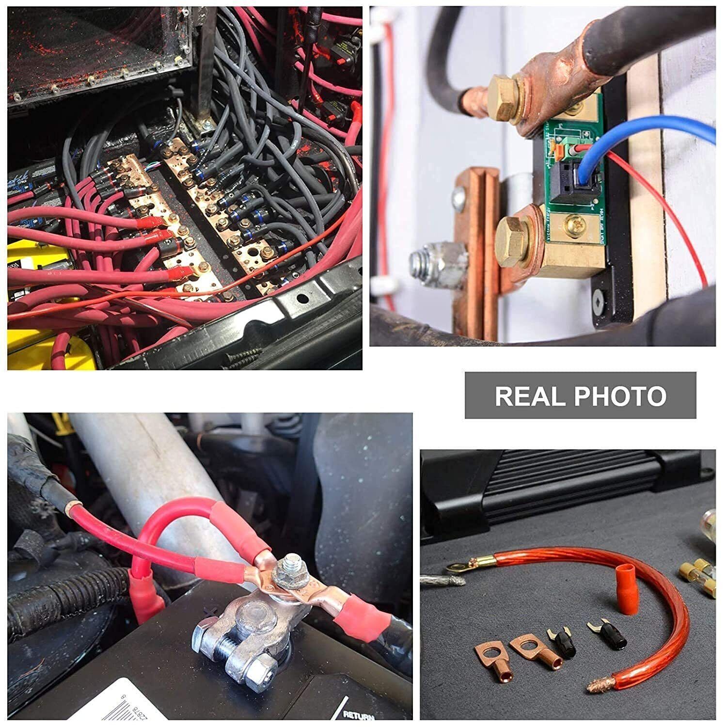 40 pcs 1/0 AWG Gauge Copper Lugs w/ BLACK & RED Heat Shrink Ring Terminals Set