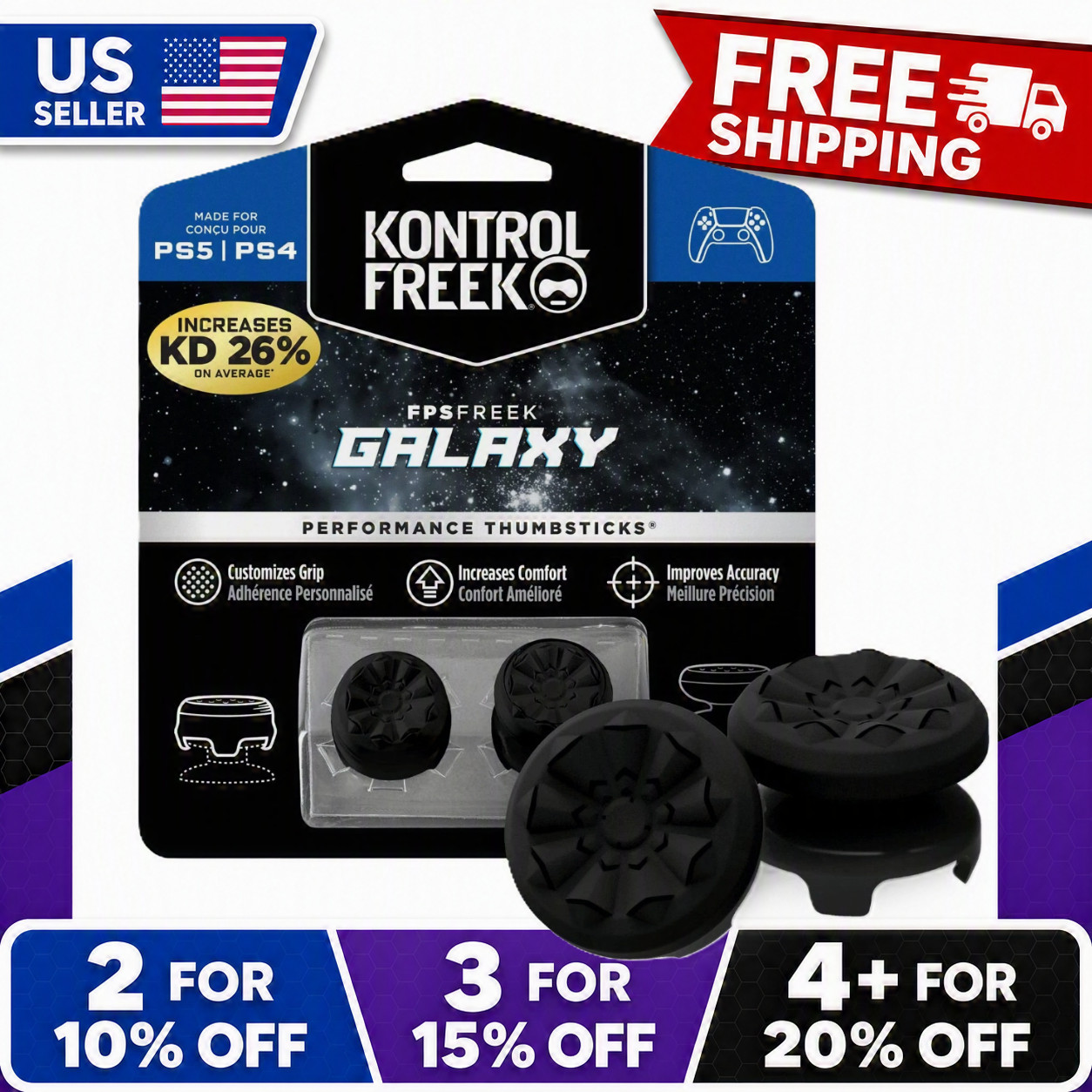 KontrolFreek Black Galaxy Thumbstick Grips for PS4/PS5 – Aim & Control – NEW