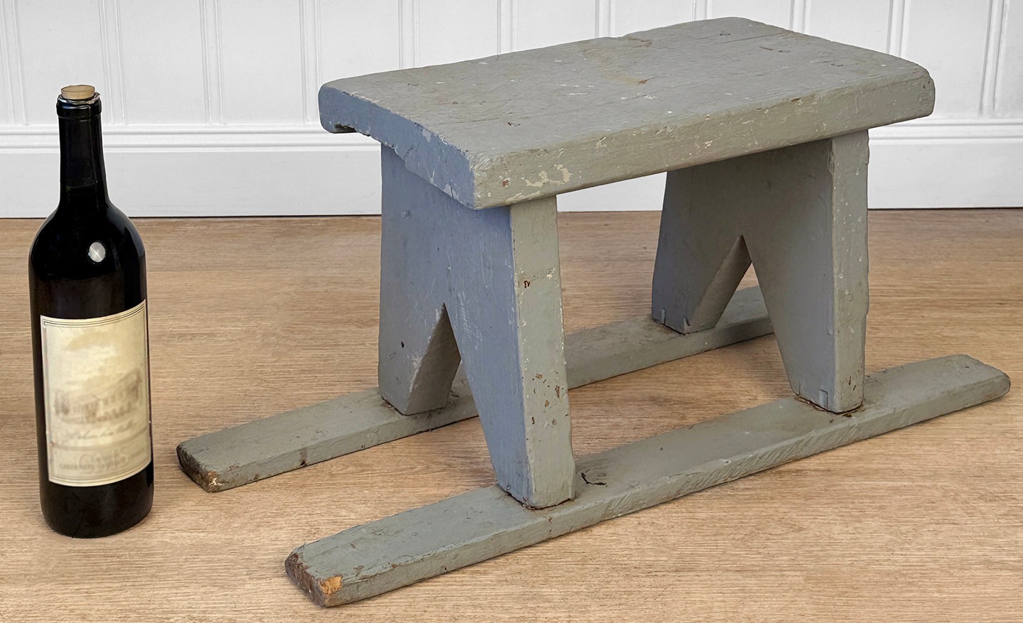 Antique Primitive Farmhouse Gray Slat Bottom Milking Stool