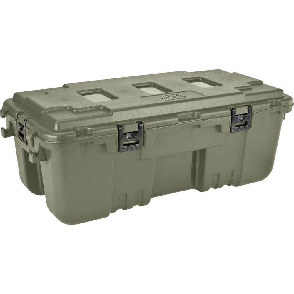 Plano 27-Gal Storage Trunk Plastic Box with Hinged Lid Wheels Olive Drab