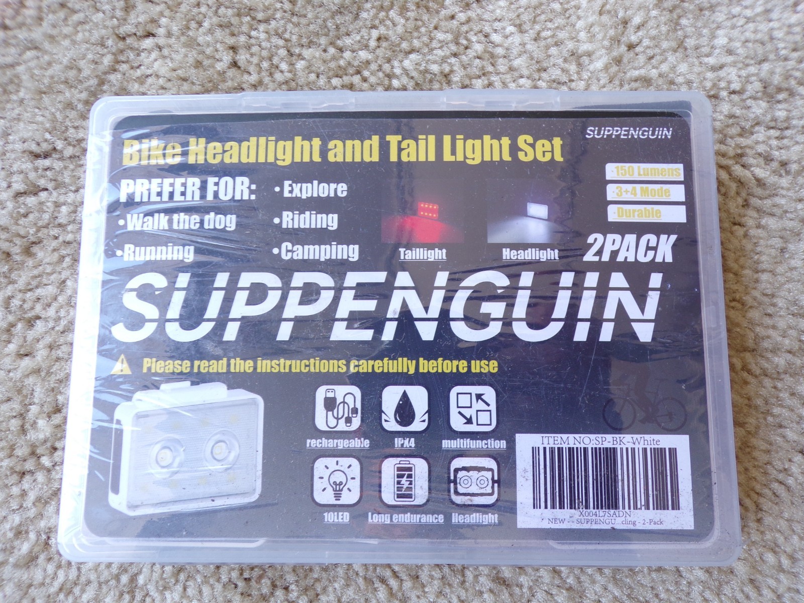 Suppenguin Bicycle Bike Headlight Taillight Set LED Rechargeable; @c18