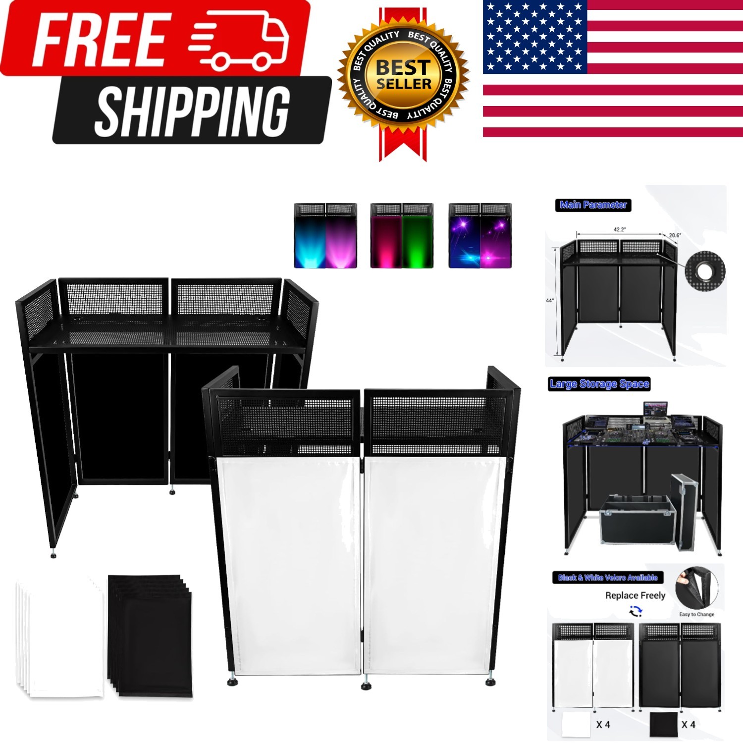 DJ Booth Table Station 44"x42"x21", | Black & White Scrims, Detachable 40"x20...