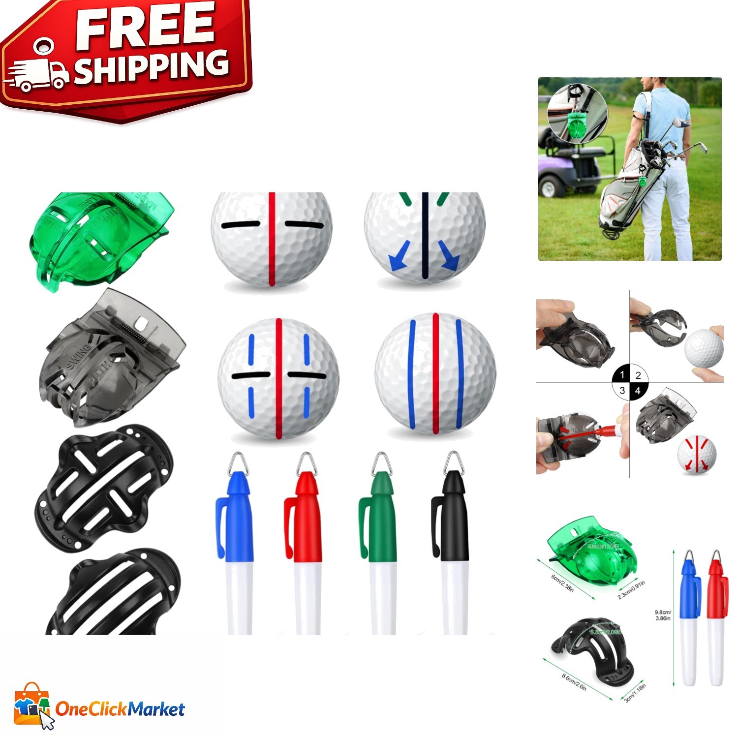 4 Color Golf Ball Line Markers - 8-Pack Permanent Marking Tool Set for Easy Use