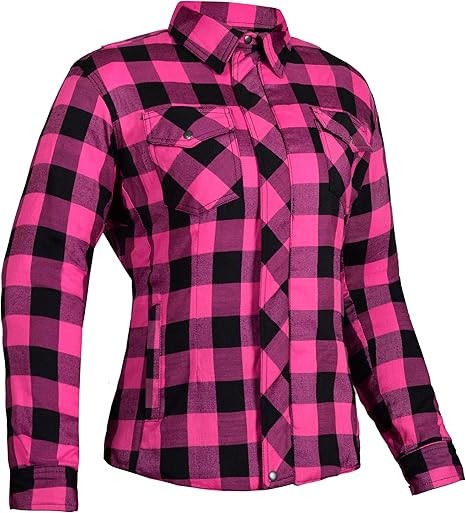 Women Motorcycle Flannel Checkered Motorbike Shirt with Protective Aramid Linng