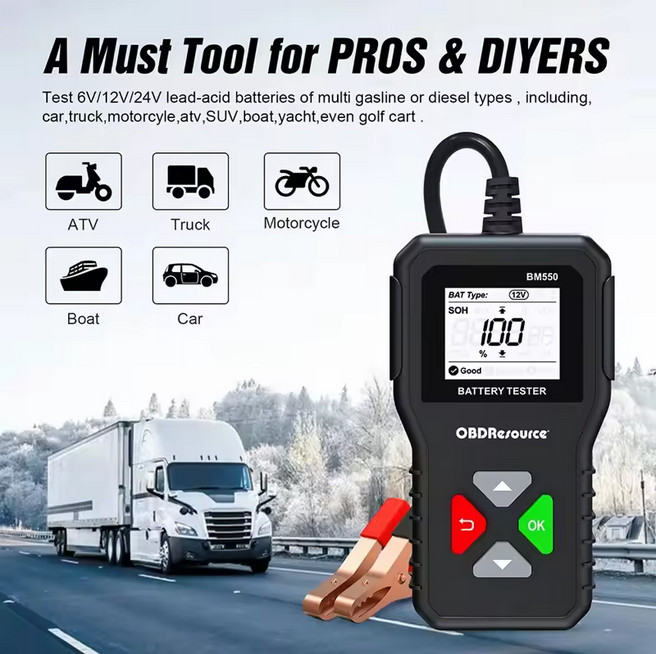 6V/12V/24V Automotive Battery Tester - BM550 100-2200CCA for Cars/Trucks