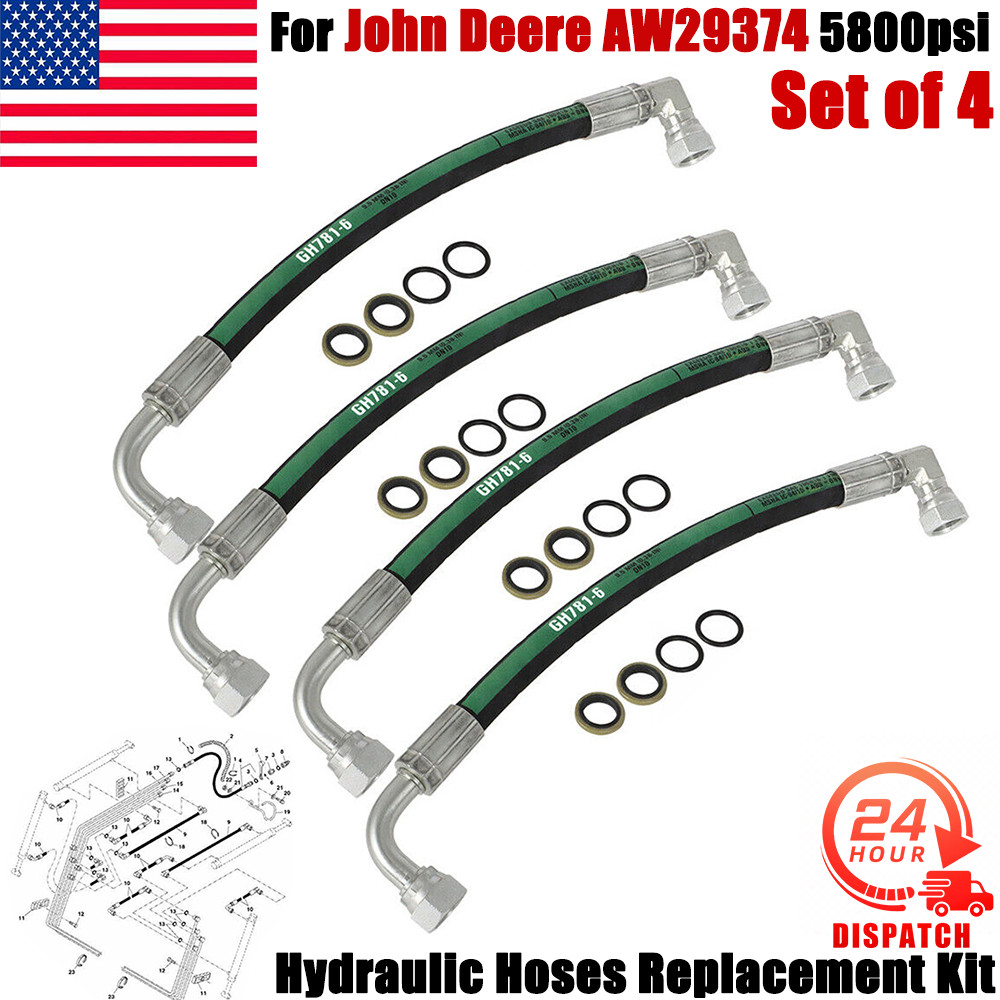 Set of 4 AW29374 -5800psi XTREME-DUTY -EATON Hose- for JOHN DEERE AW29374 USA