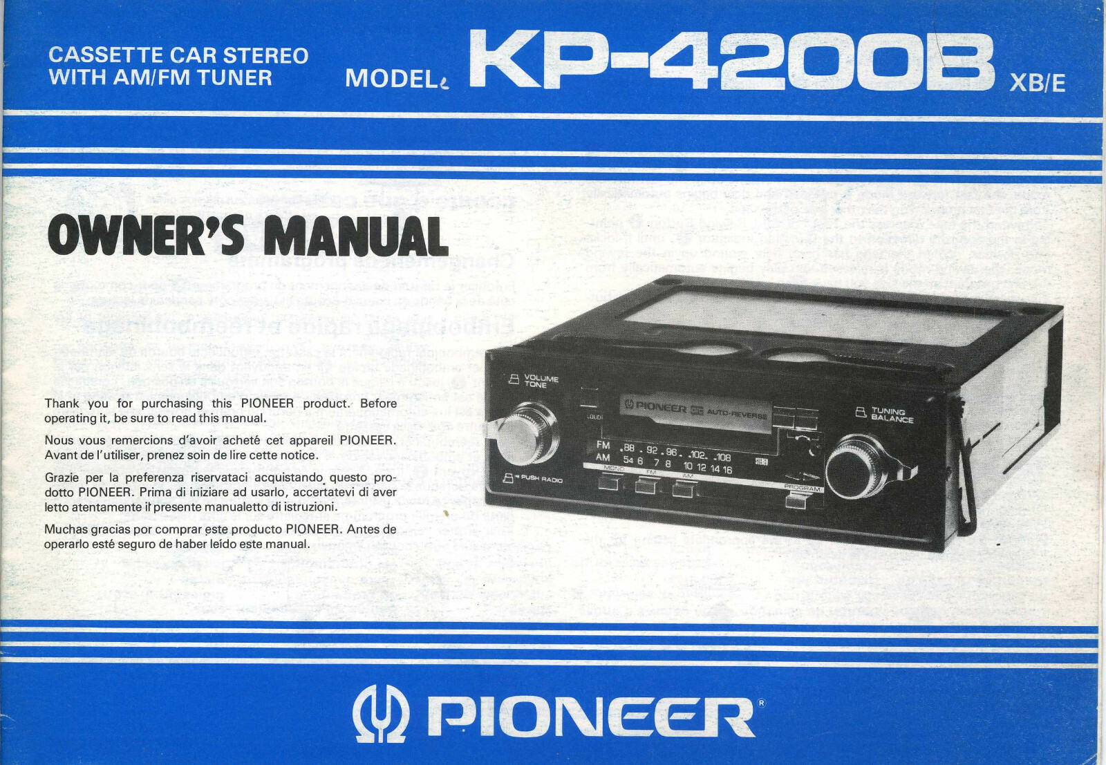 PIONEER Ownwer's Manual Component Car Stereo Centrate Series,kex,kpx,Dex,Cdx