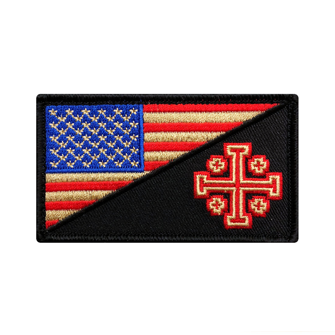 USA Flag Jerusalem Cross Crusader Infidel Patch (Hook Fastener-MTB26)