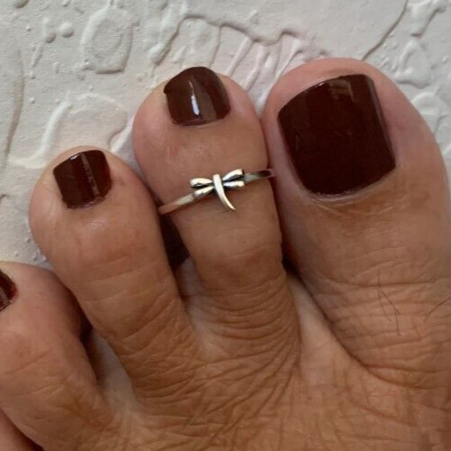 White Gold Plated Women's "Dragonfly" Adjustable Toe Ring Solid Metal 925 Silver