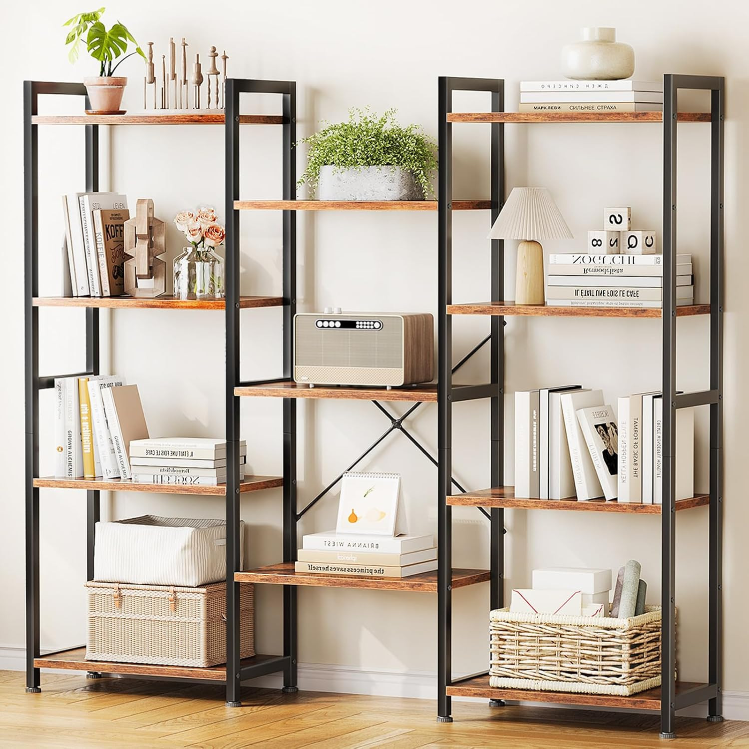 11 Shelf Industrial Bookshelf 4 Tier Triple Wide Bookcase Storage Rack