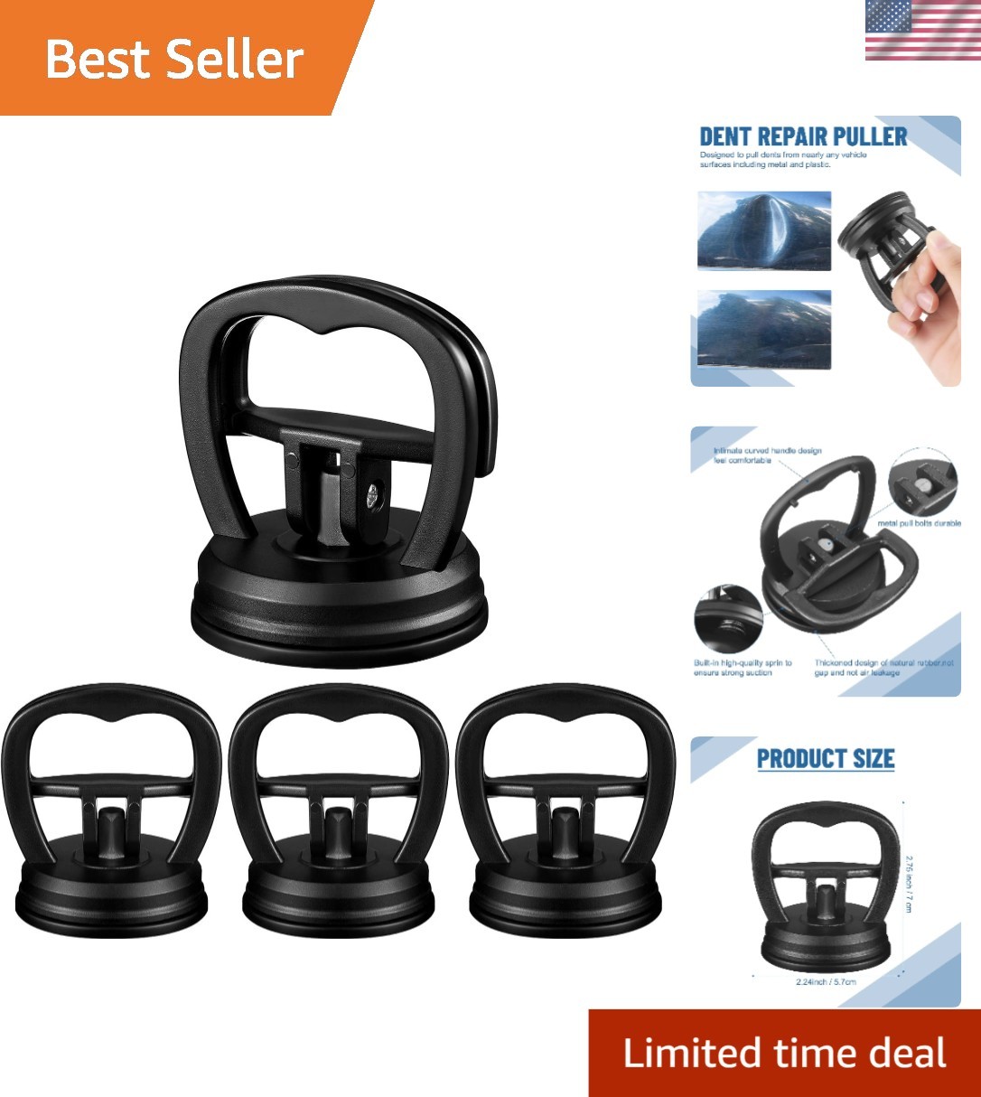 Suction Cup Car Dent Puller Set - 4 Mini Tools for Effortless Damage Repair