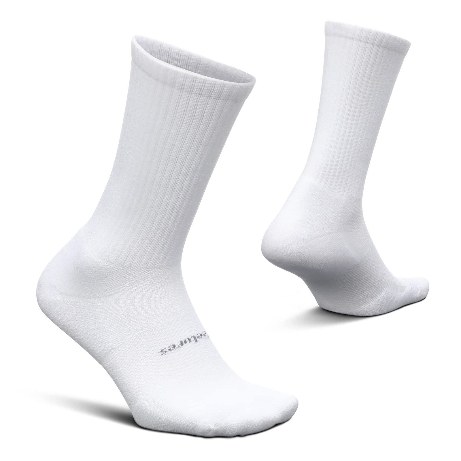 Feetures Max Cushion Crew Athletic Socks for Men & Women, White, Large