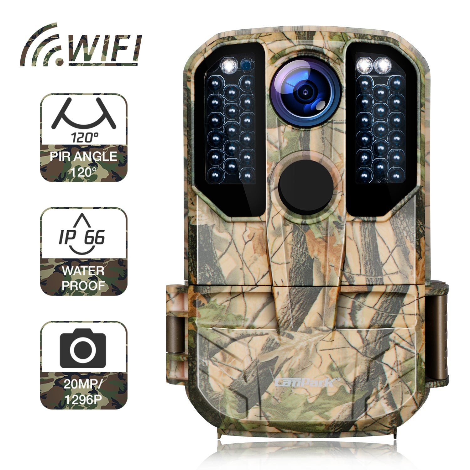 Campark T75 20MP 1296P WiFi Trail Camera Night Vision Hunting Game Cam