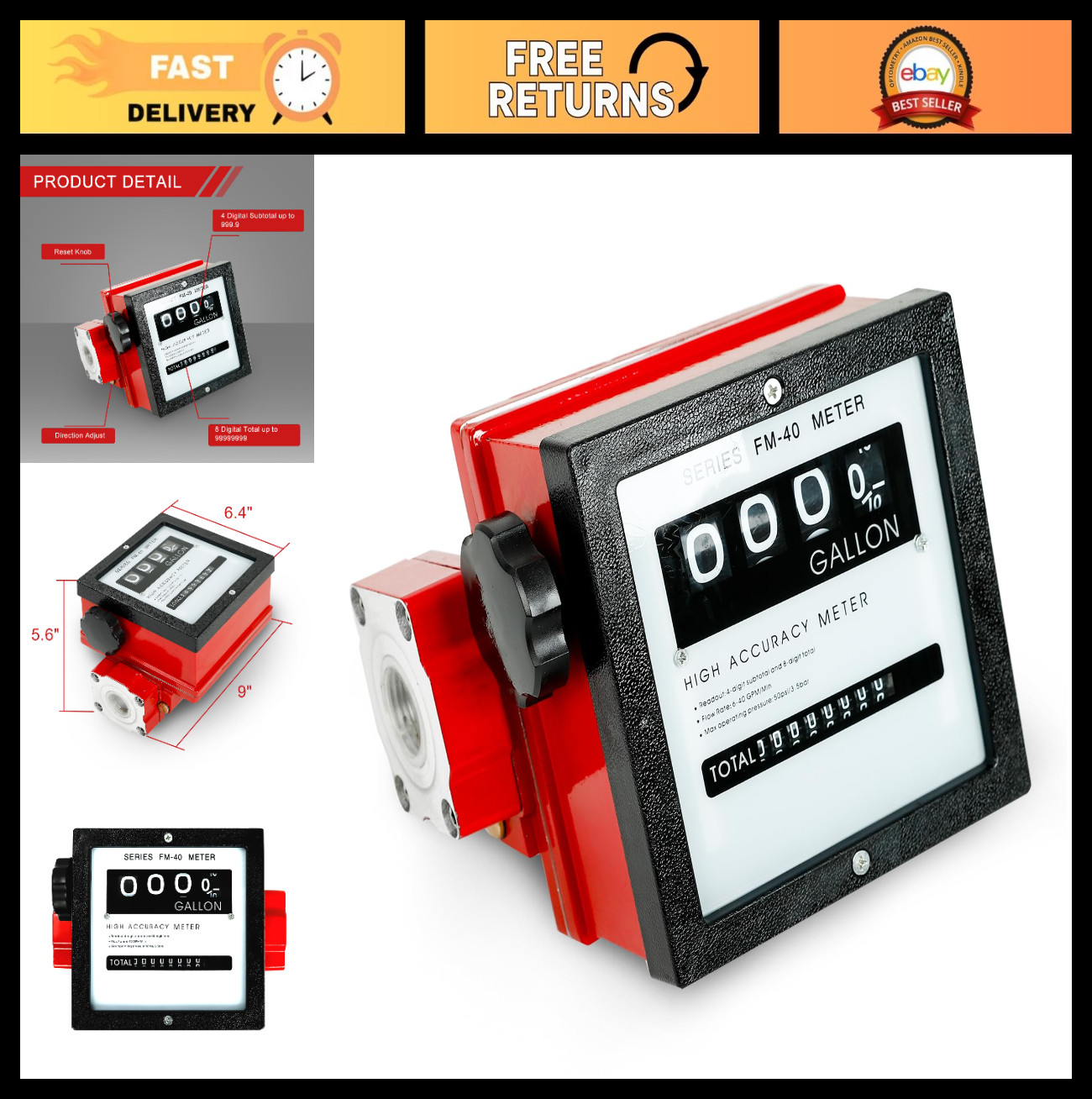 Aluminum Fuel Flow Meter 1.5" | 4-52 GPM Digital Gauge for Fuel Transfer