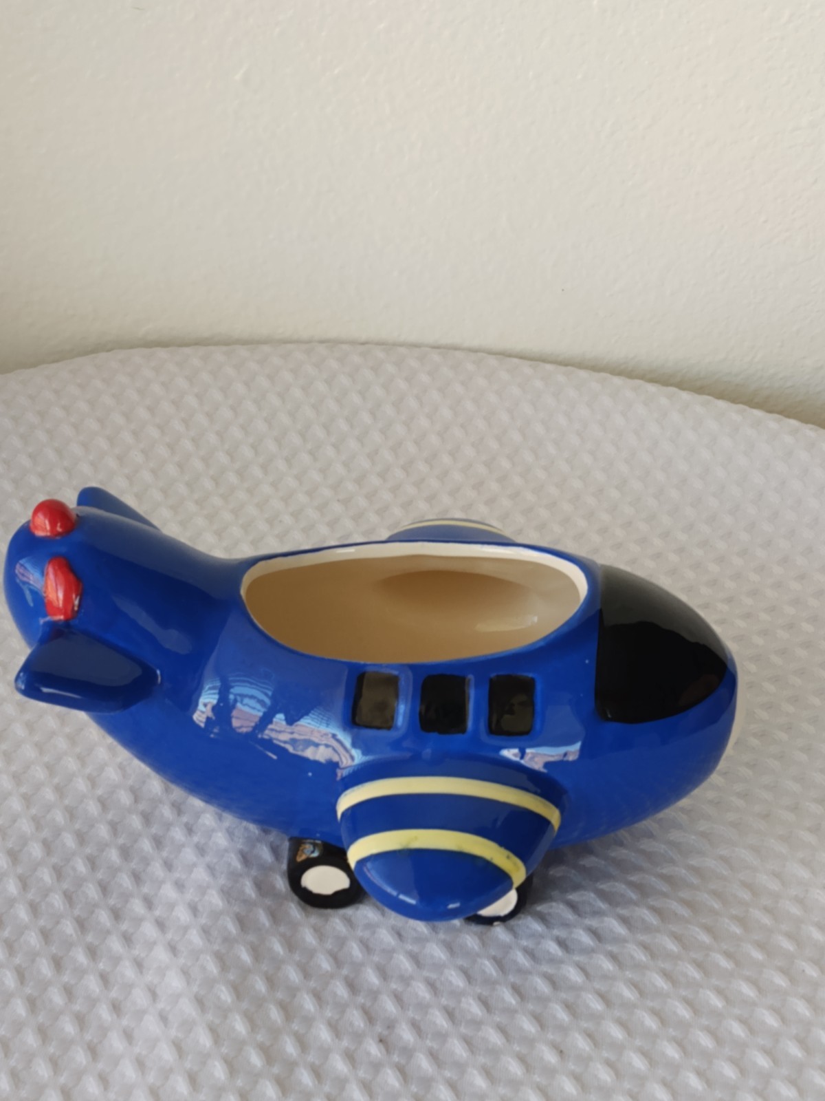 Ceramic Blue Airplane Planter Trinket Vase
