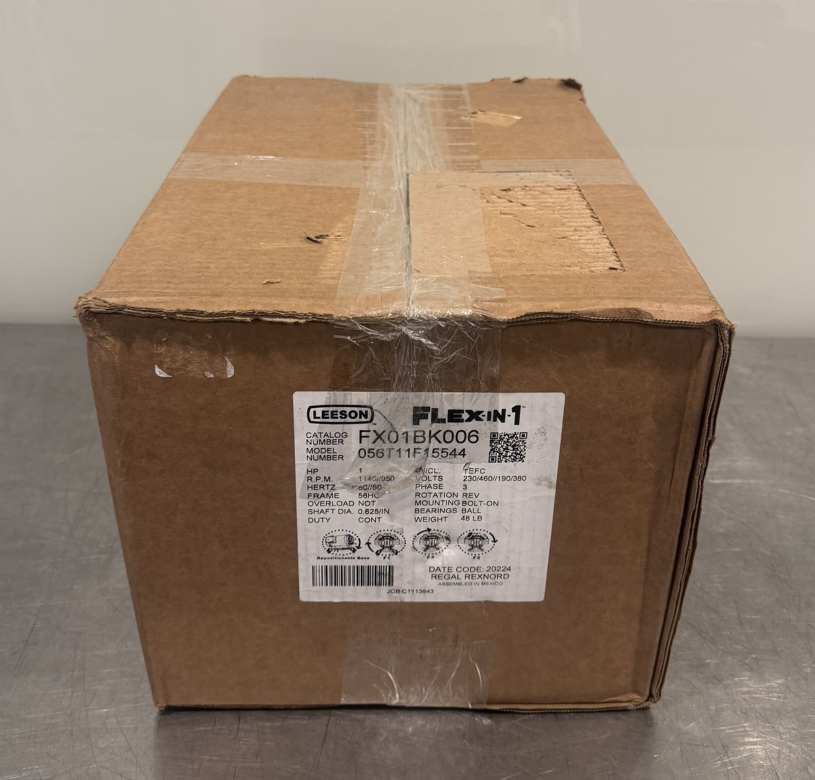 Leeson FX01BK006 Motor 1HP 1140/950 RPM 3PH NEW IN BOX! FREE SHIPPING!