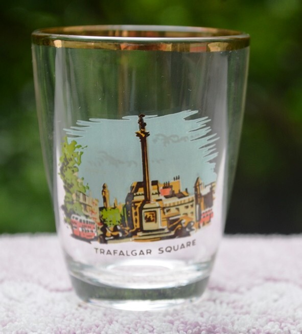 VINTAGE PAIR OF 2 SOUVENIR SHOT GLASSES FROM ENGLAND