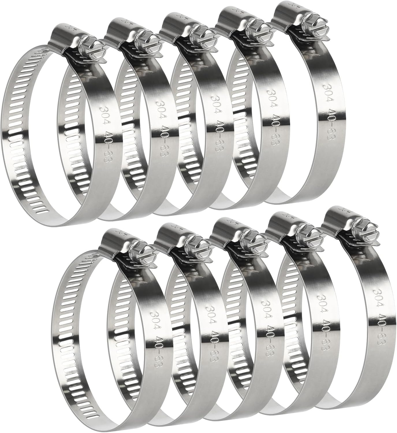 Hose Clamp, 10 Pieces 2.5 Inch Stainless Steel Hose Clamps for 1 1/2 Inch to 2 1