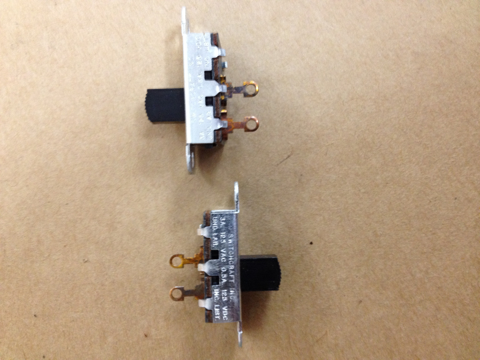 Lot of 2 Switchcraft 46202LR Switch Slide SPST 3A 125VAC 125VDC Solder Lug Panel