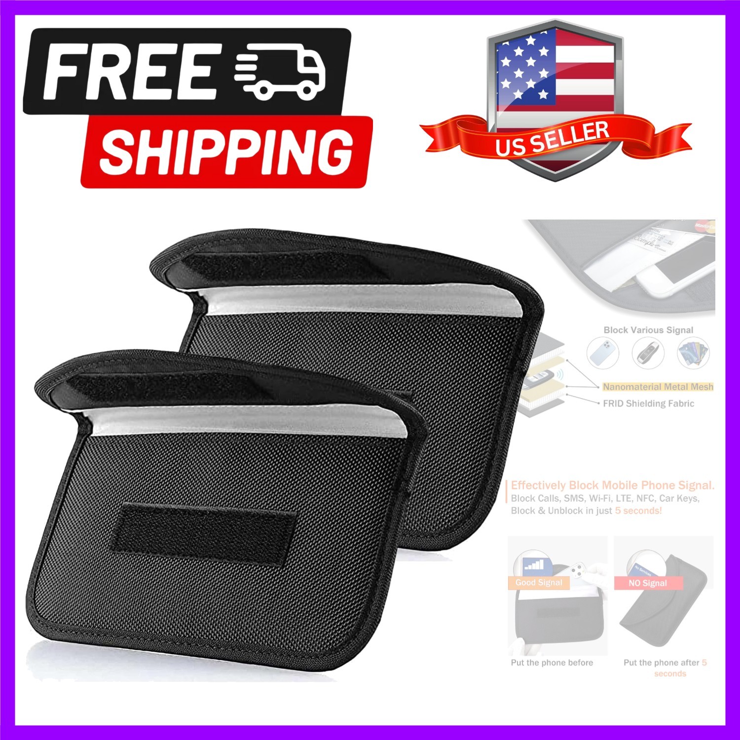 2 Pack Faraday Bags for Car Keys and Cell Phone, Signal Blocking Key Pouch Wa...