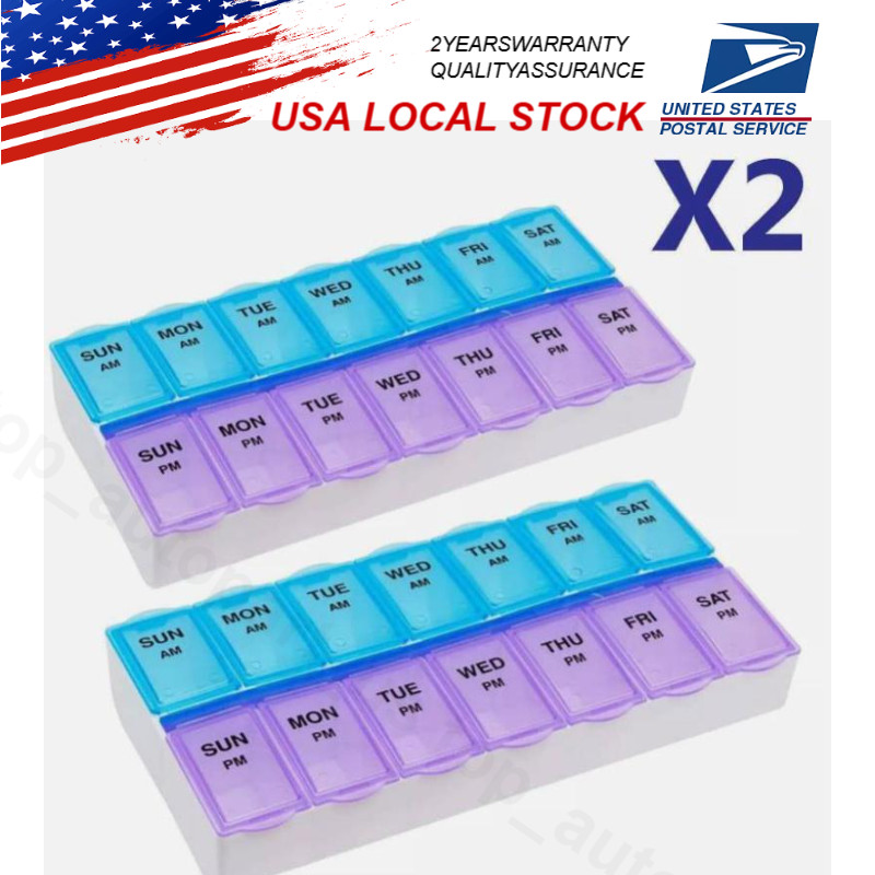 2PCS Weekly Pill Box Organizer Twice a Day 7 day AMPM Medicine Organizer Case