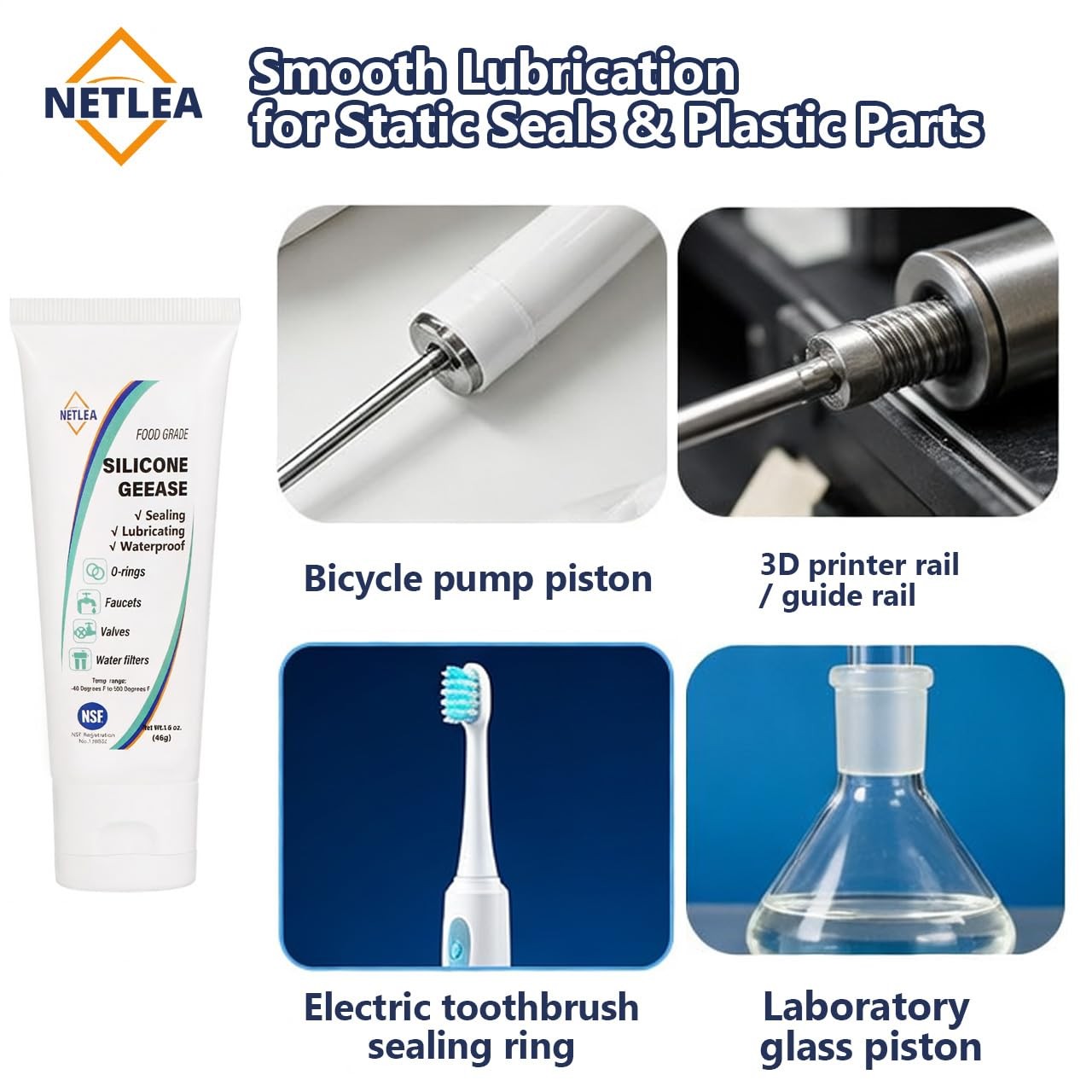 NetLea 1.6wt oz Multi-Purpose Silicone Grease Dielectric 1Pack-Wt.1.6oz