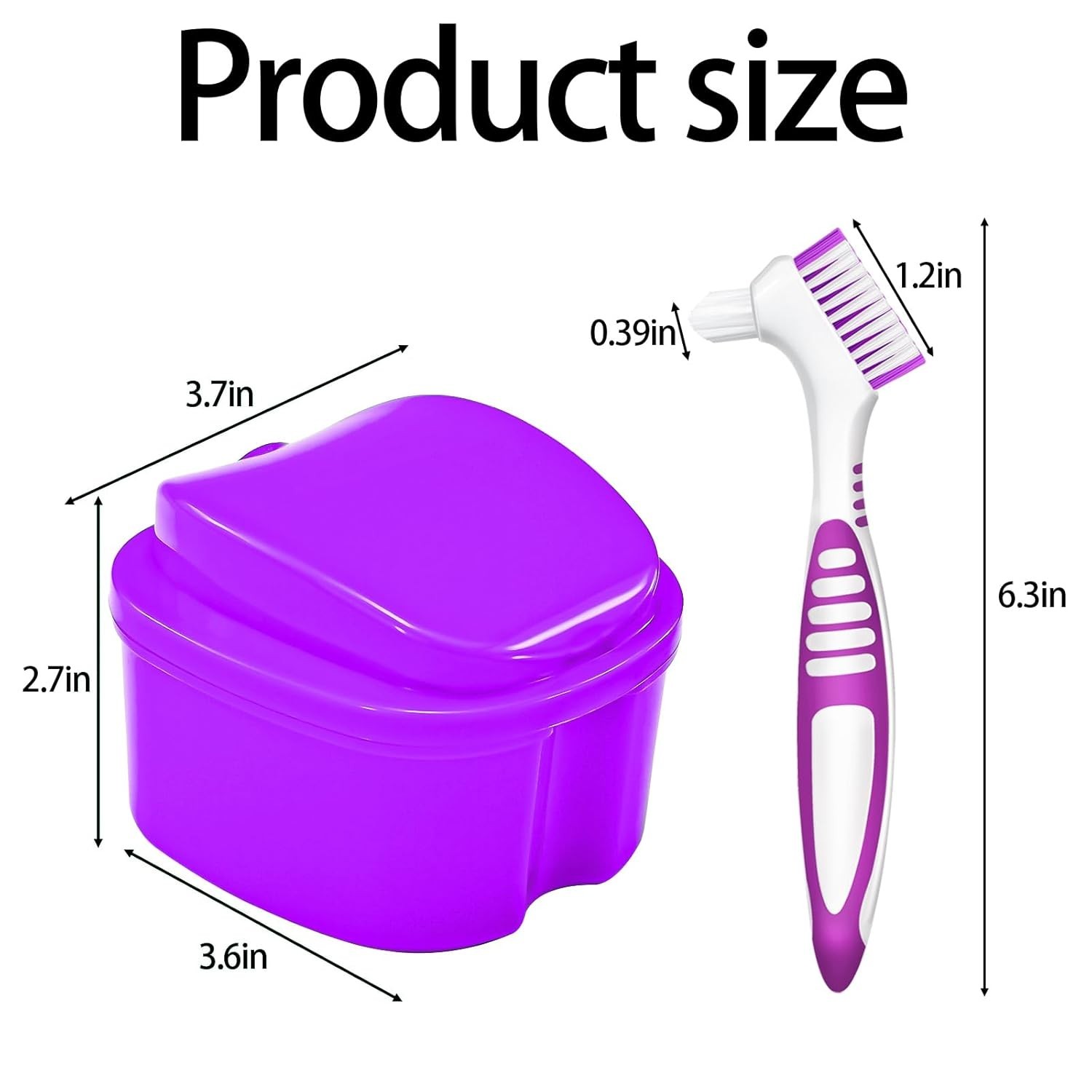Denture Bath Case Denture Cleaning Cup with Brush Set, 2 Pack False Teeth