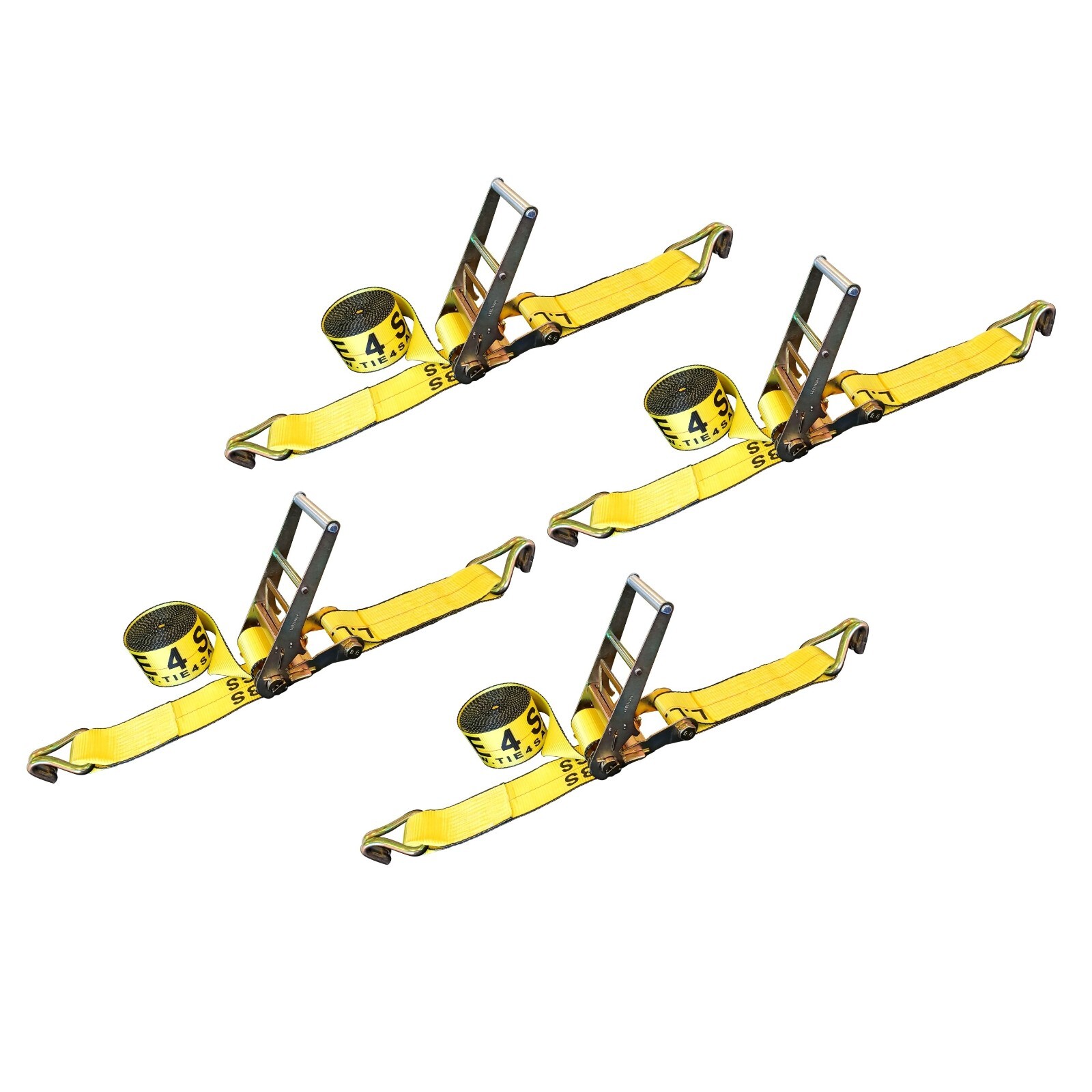 4 Pack Heavy Duty 3" x 30' Ratchet Tie Down Strap w/J Hook WLL 5400 LBS YELLOW
