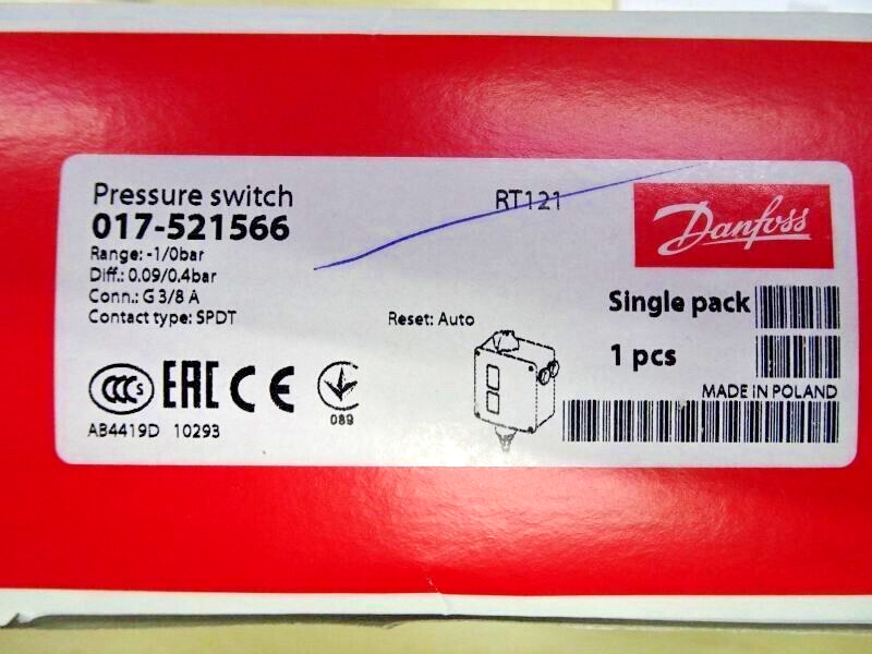 For Danfoss 017-521566 Pressure switch, RT121, 1 bar-