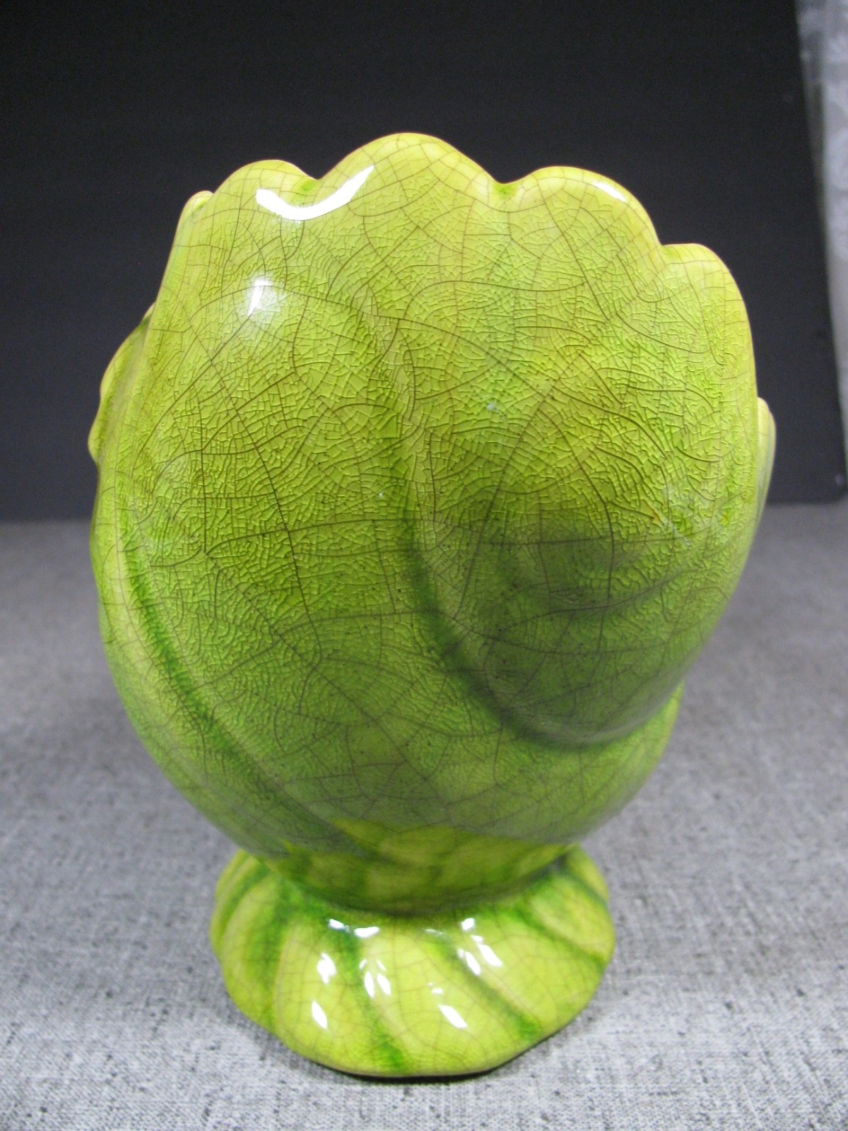 Boksburg East Pottery ? Lucia Ware Shell Shaped Planter Vase Green Crackle Glaze